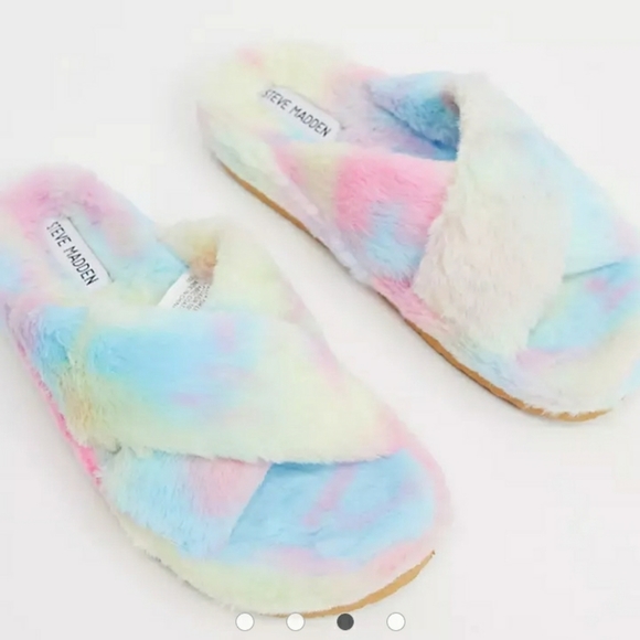 Steve Madden Shoes - STEVE Madden Multi Tie-Dye Faux Fur Crisscross Strap Open Soft Slippers